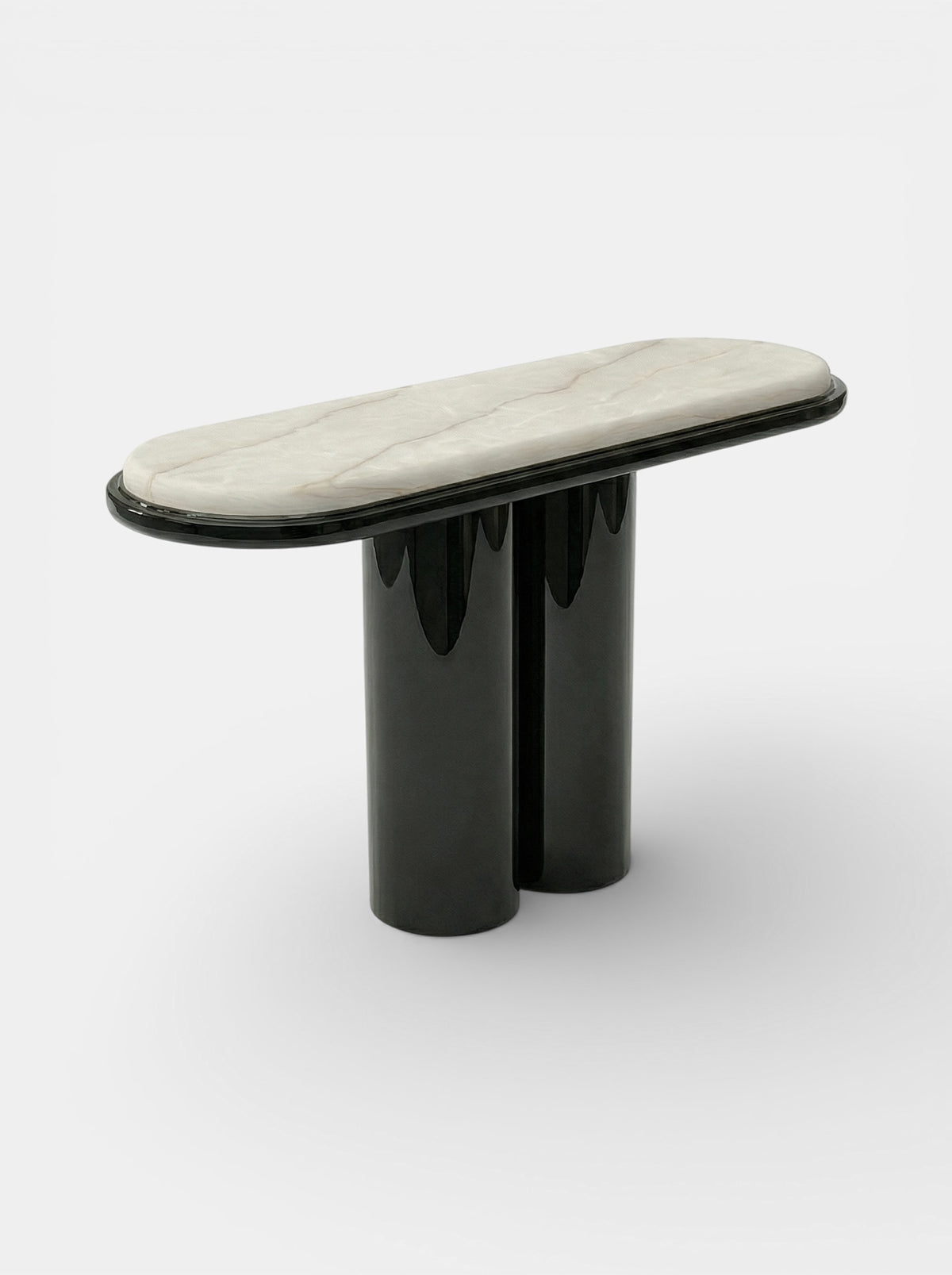 Ida Black Lacquered And Ivory Onyx Console — front view in minimalist setting