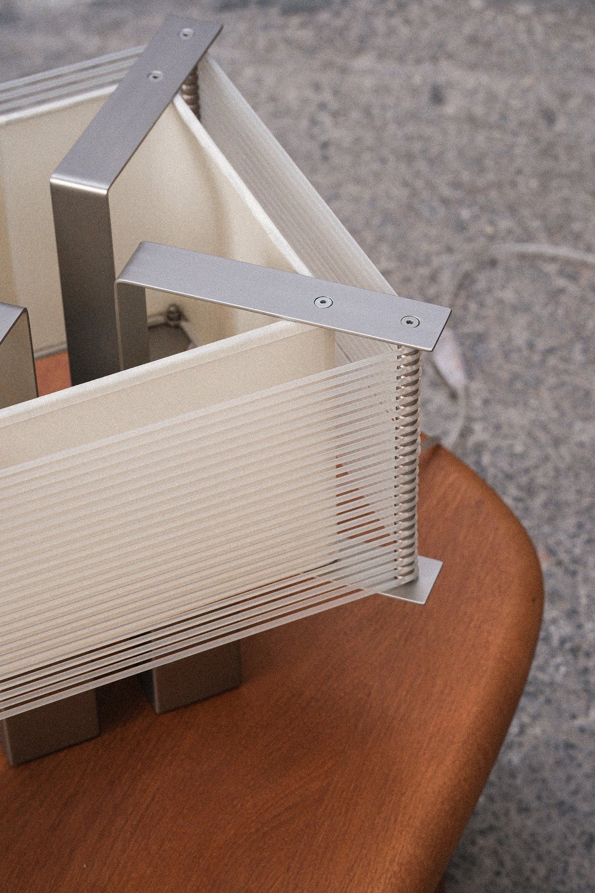 Boxing Ring Lamp - 081 — top view of modern lamp on wooden table