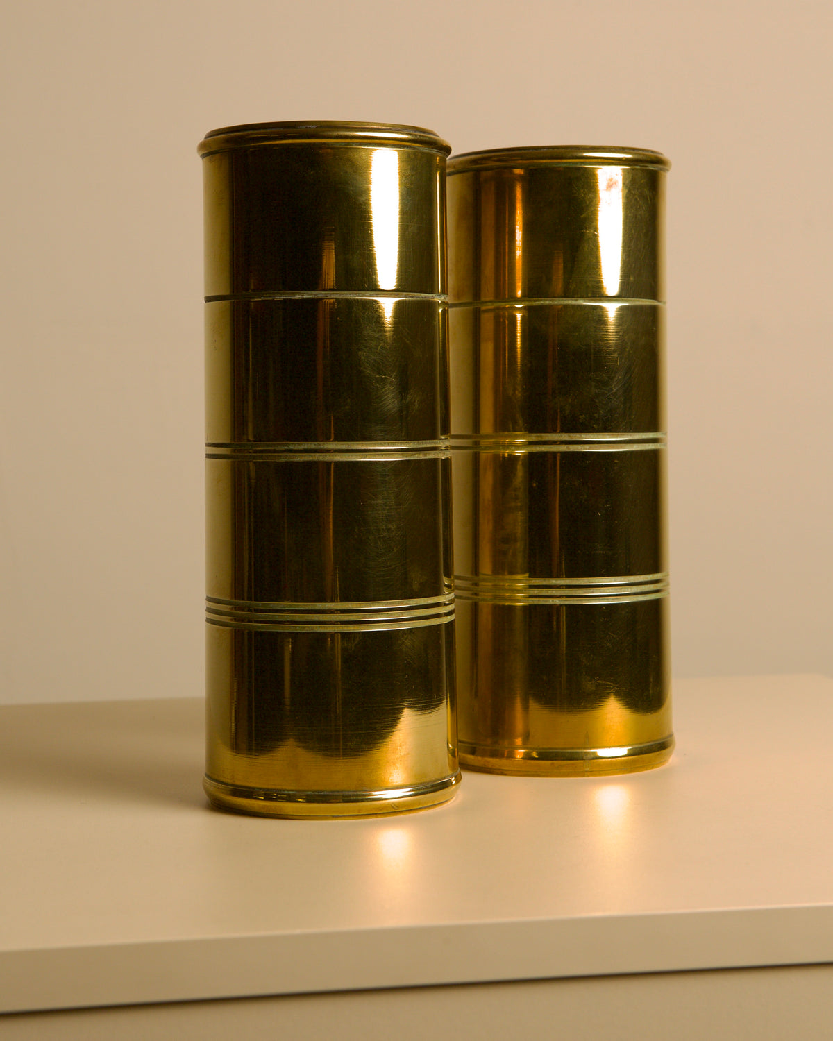 Pair of Italian brass vases, 1960s — lifestyle setting