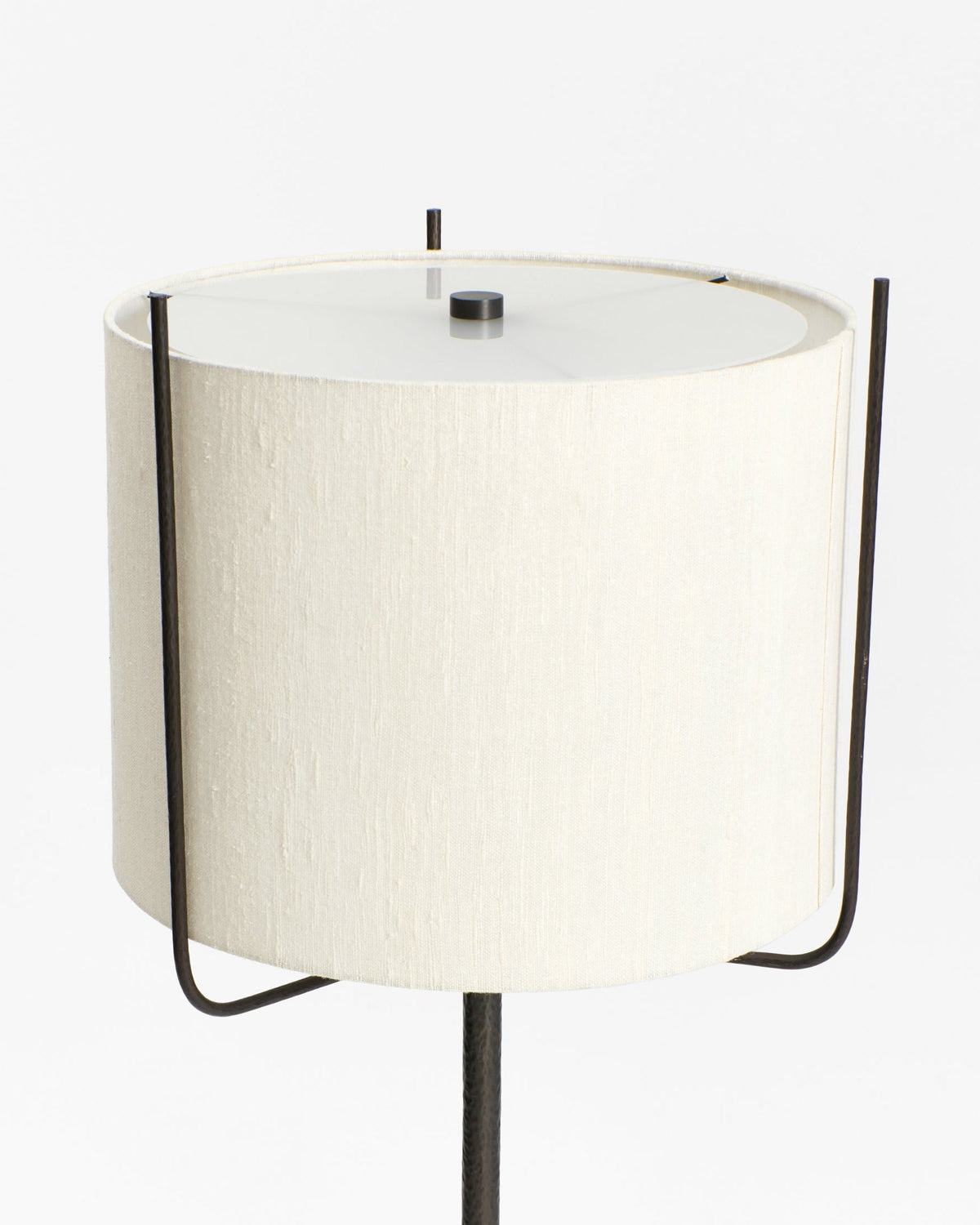 Amiga Floor Light — close-up of cream fabric shade and metal base