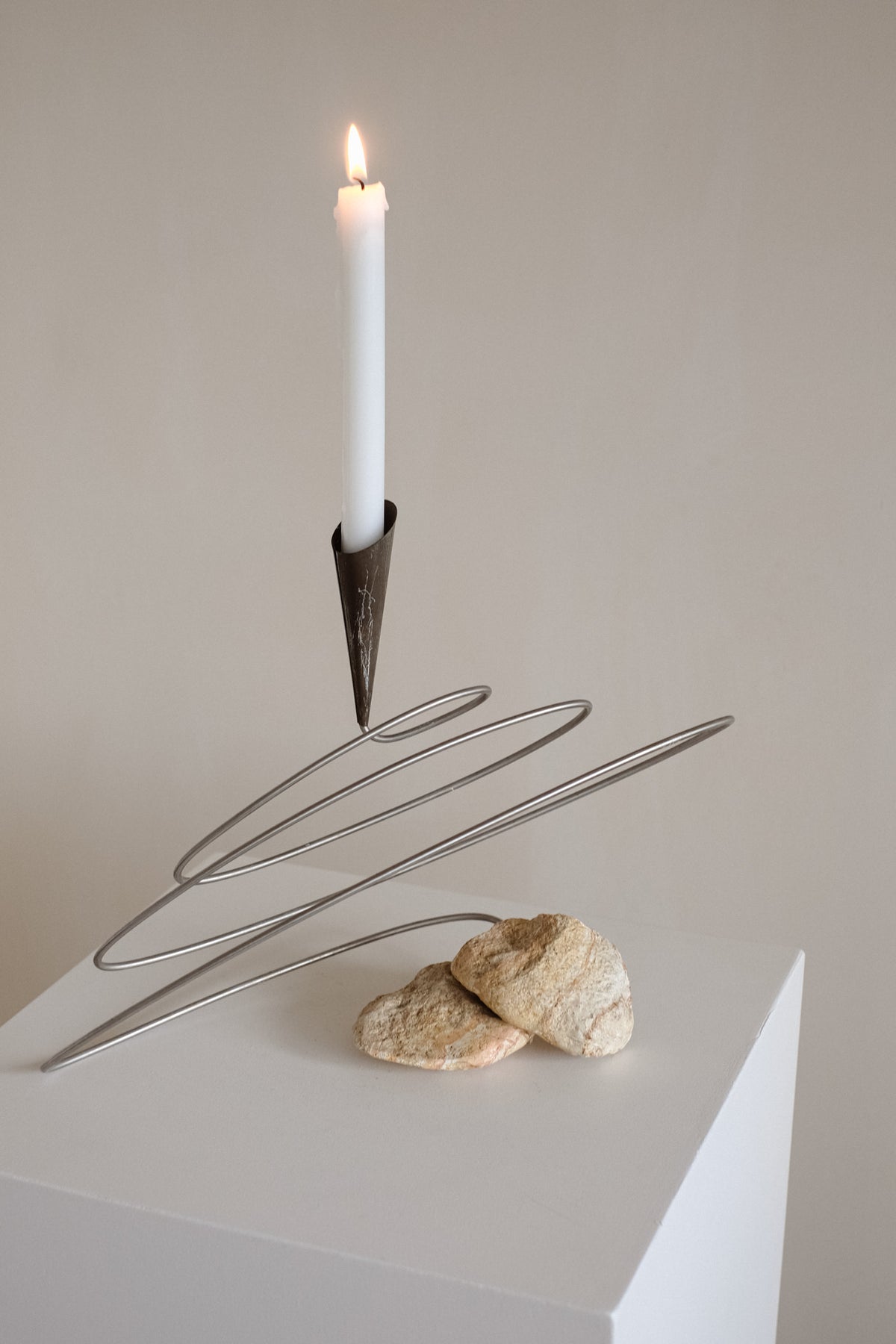 Sculptural Spiral Candle Holder with Stone Base — alternate view