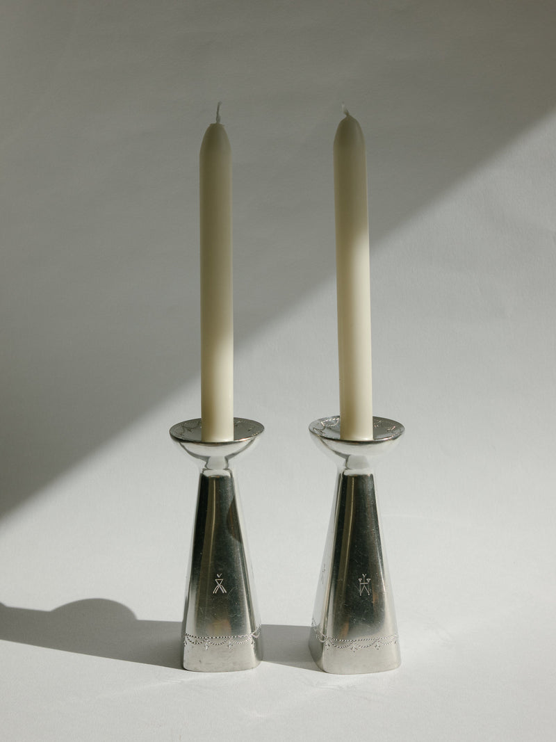 Charming Pair of Pewter Candlesticks by Brødrene Mylius - Norway c. 1960s by Trove Paris | The Oblist