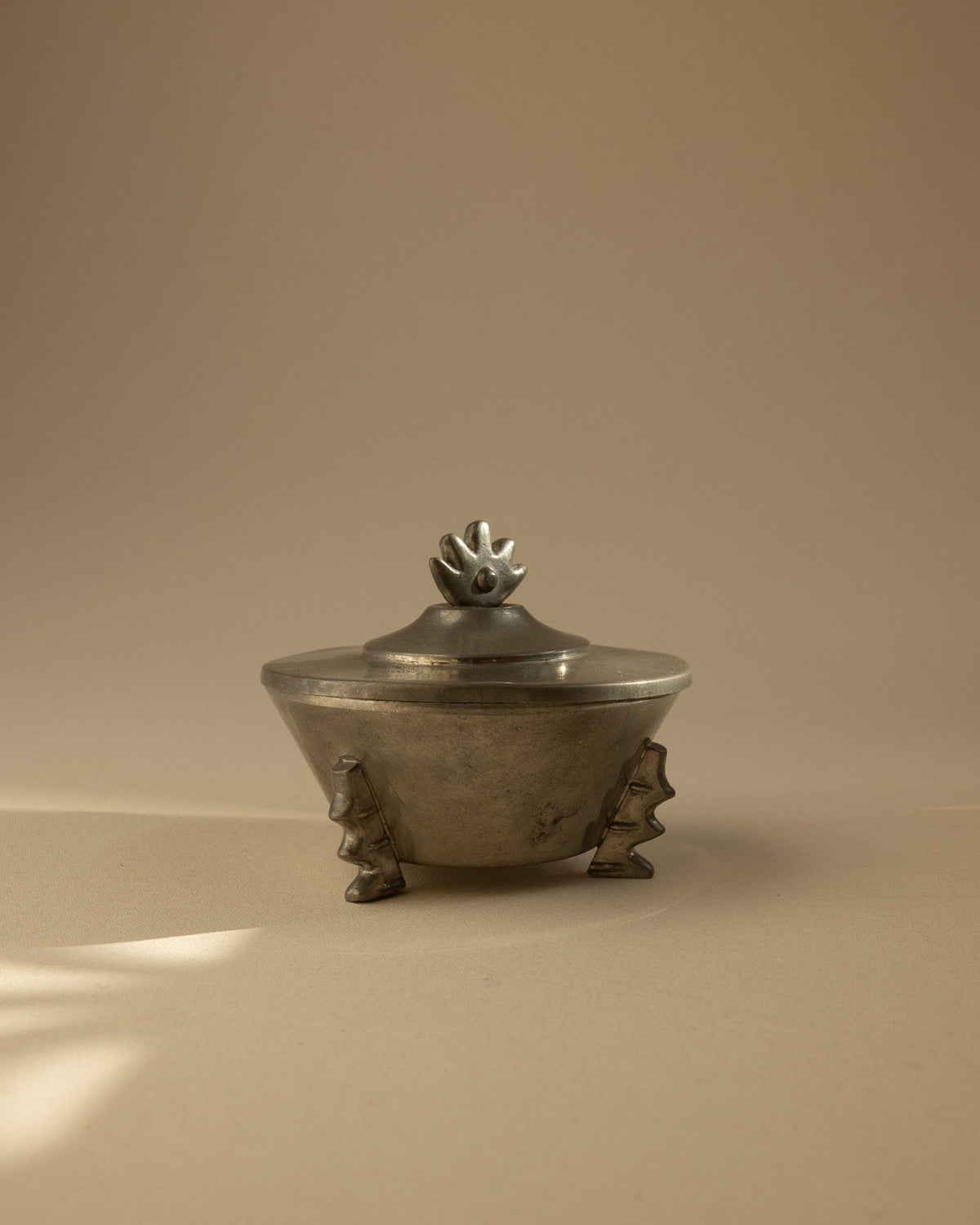 B.H. Edlunds for Svenskt Tenn Swedish Grace Pewter Bonbonnière with Crown Finial (1930) by Trove Paris