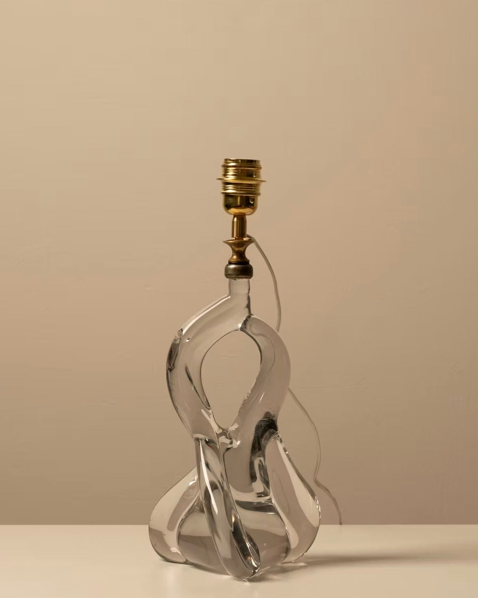 Clear Murano glass table lamp base with flowing sculptural form