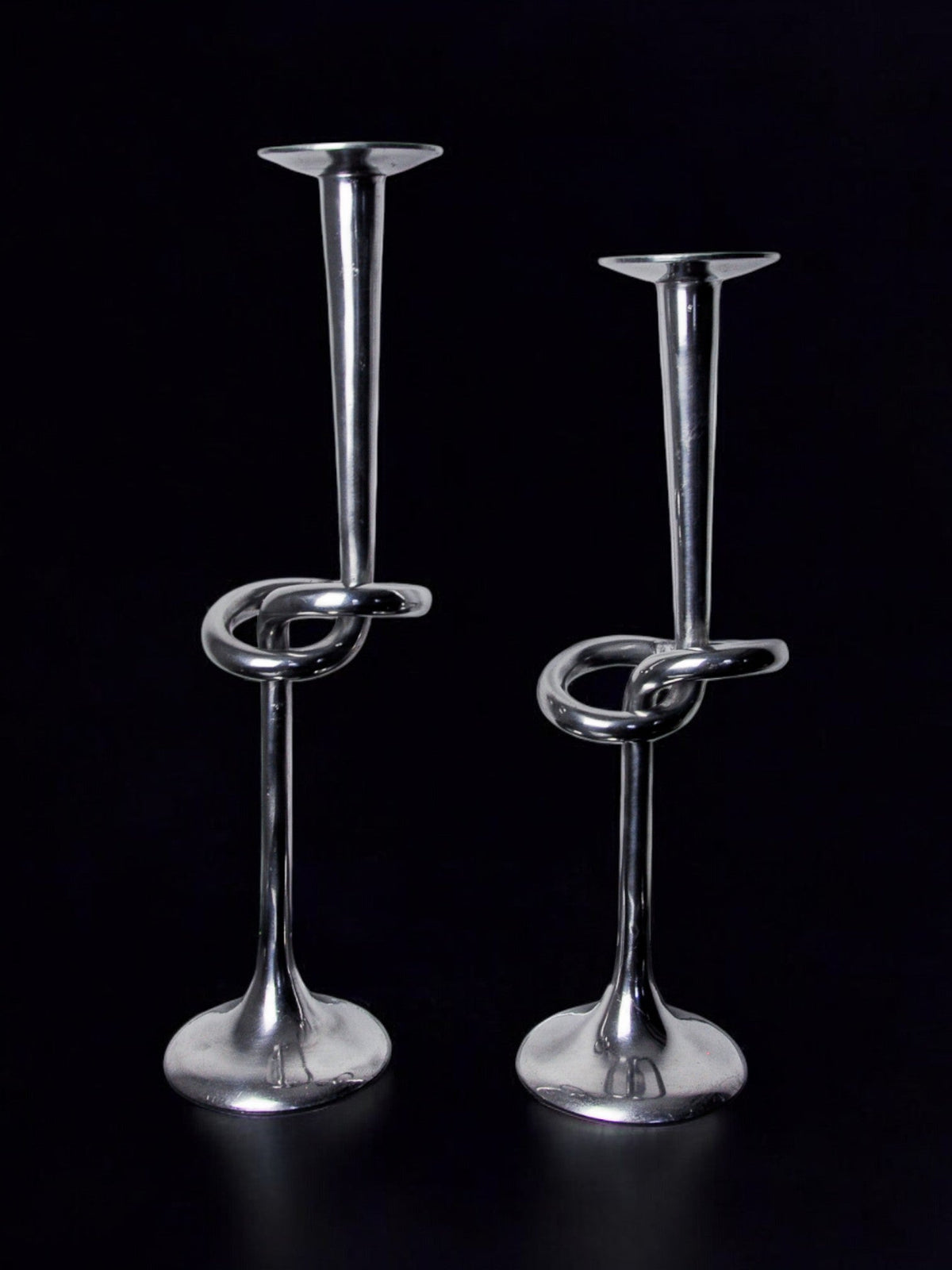Pair of Aluminum Candleholders, Italy, 1980 by Malamar Studio | The Oblist