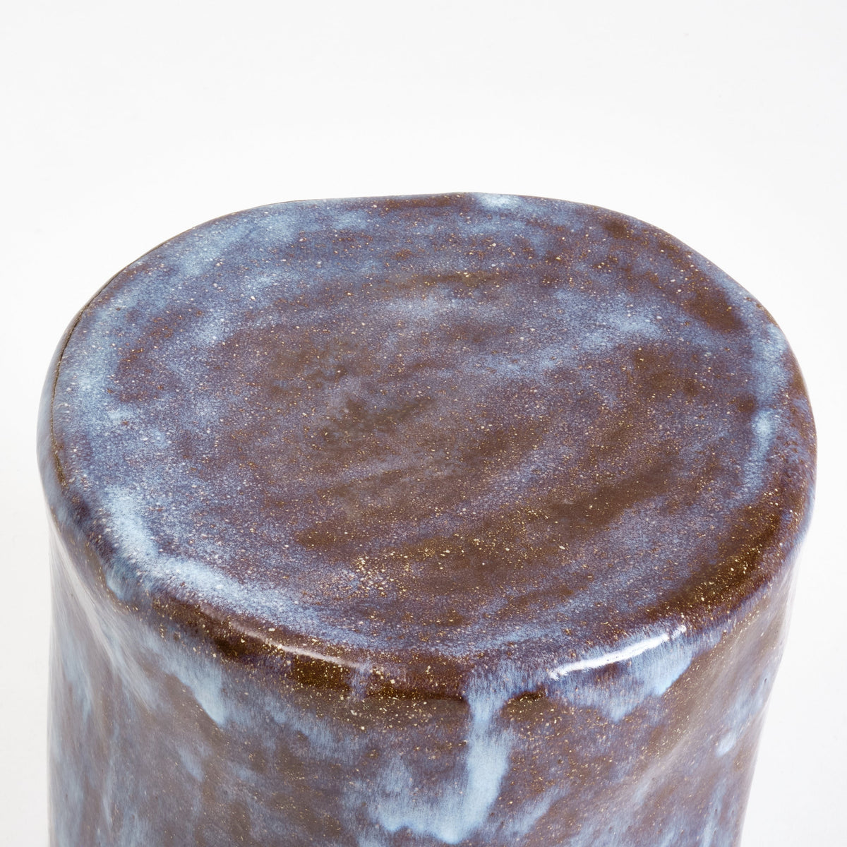 Small Ceramic Side Table — top view showing glossy brown glaze