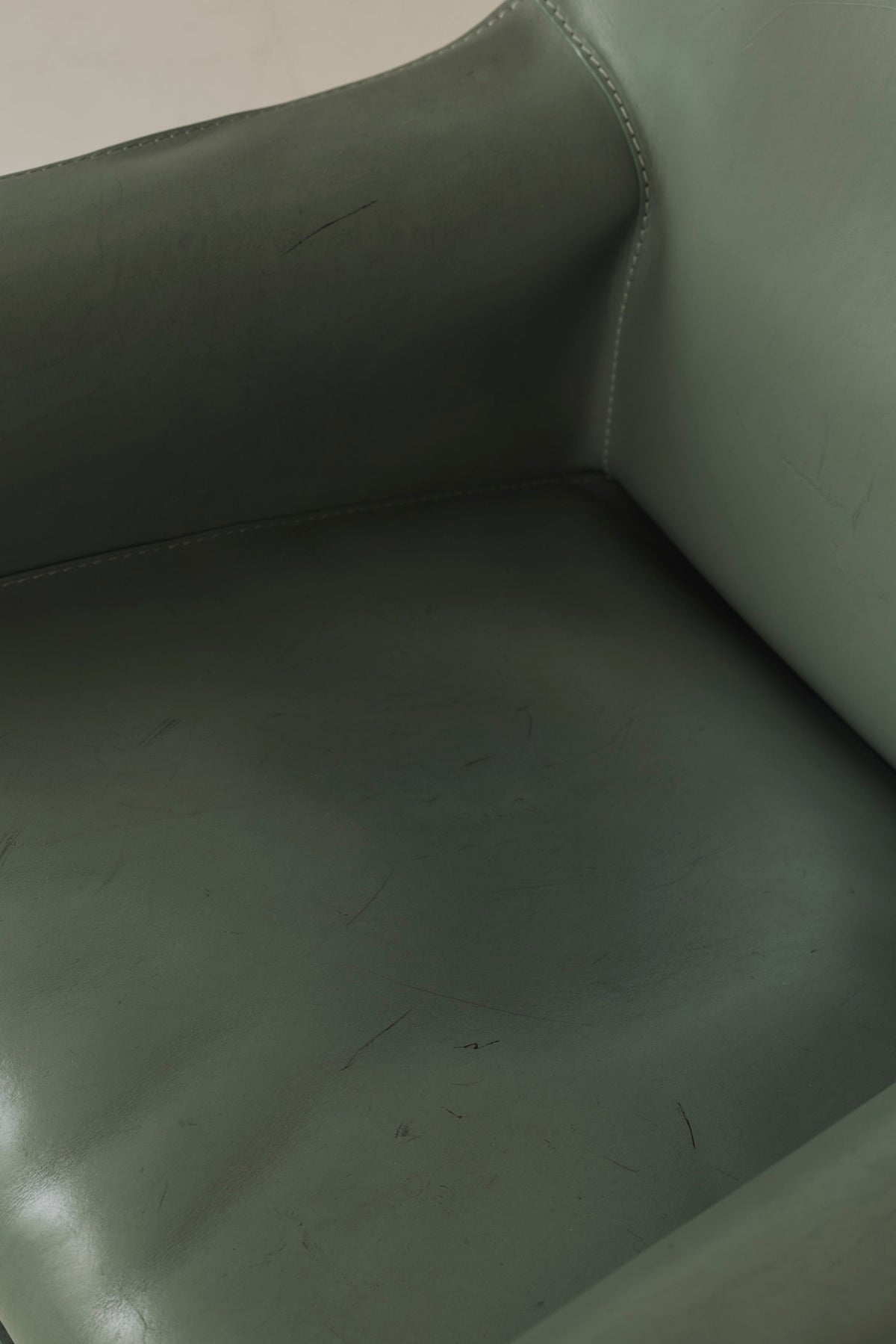 Rare Set of 8 CAB 414 Armchairs by Mario Bellini for Cassina – Sage Green Saddle Leather — in context