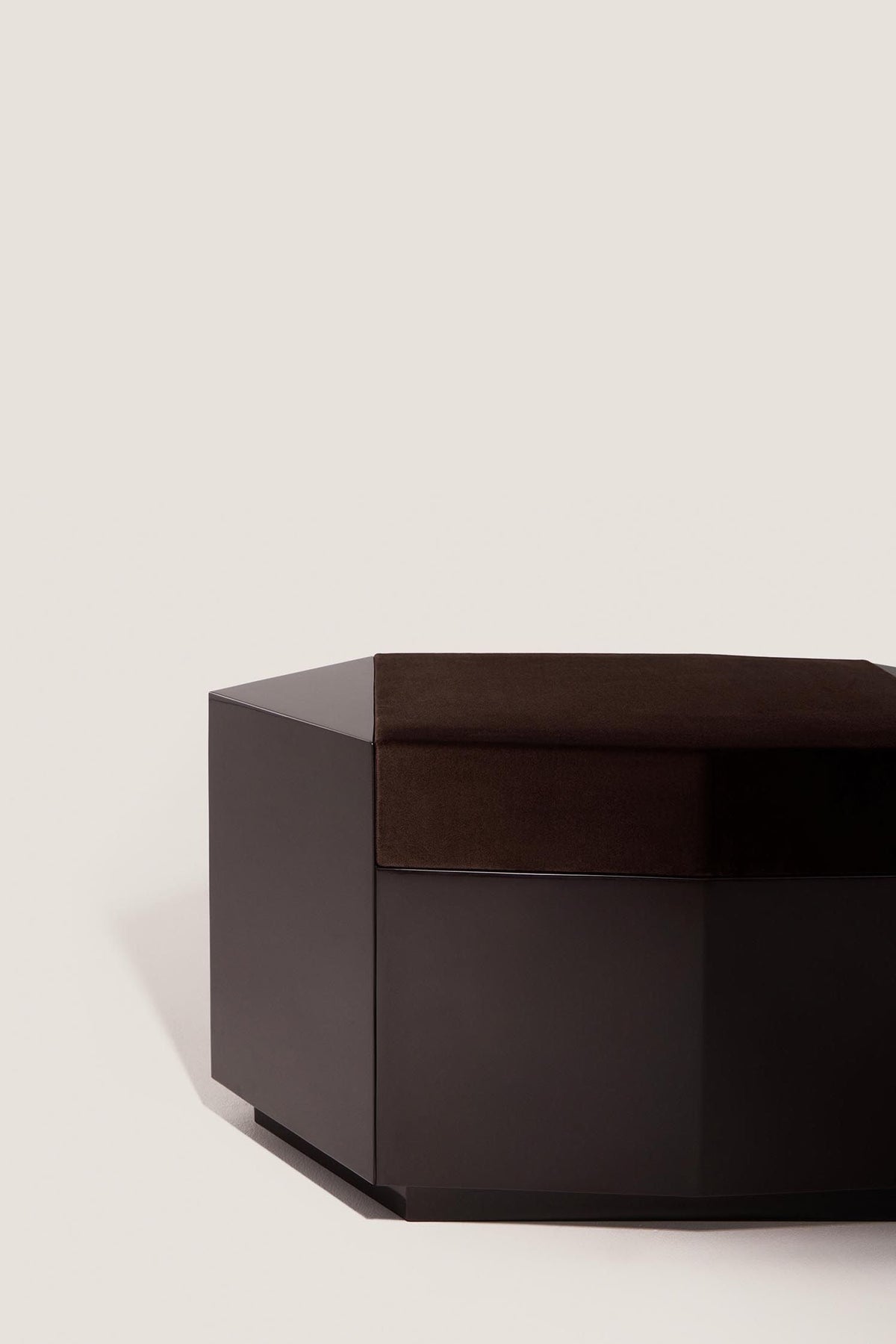 Ame I' Lacquer Ottoman — angled view with dark lacquer finish