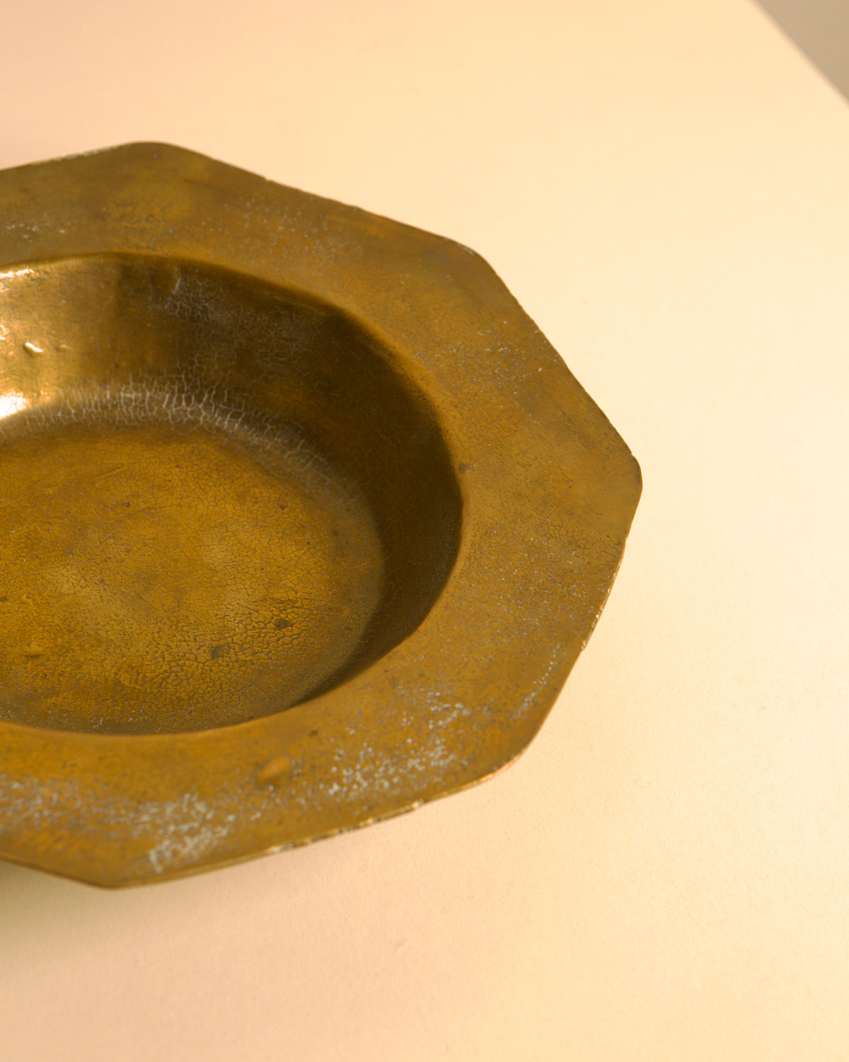 Italian patinated solid brass catchall tray, 1960s — lifestyle setting