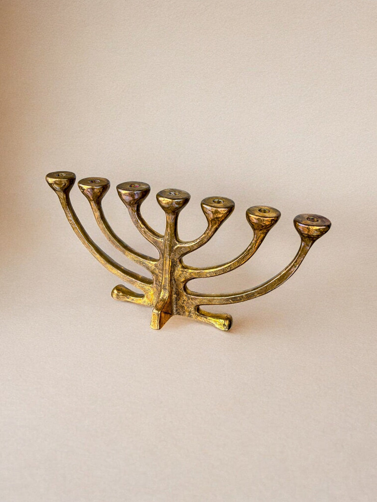 Brutalist Michael Harjes Menorah Candelabra in Bronze, Germany, 1960's — side angle