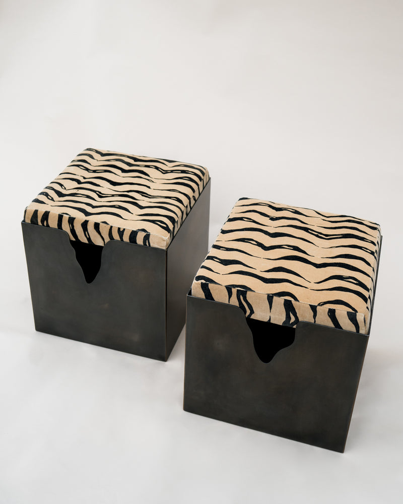 Fragment Steel and Hand-Painted Velvet Stool by Copeland Studio | The Oblist