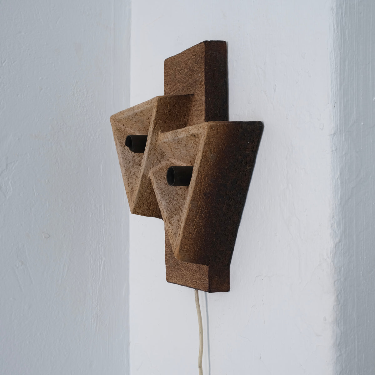 Dutch Organic Form Ceramic Wall Sconce, 1960s — side angle showing textured ceramic surface