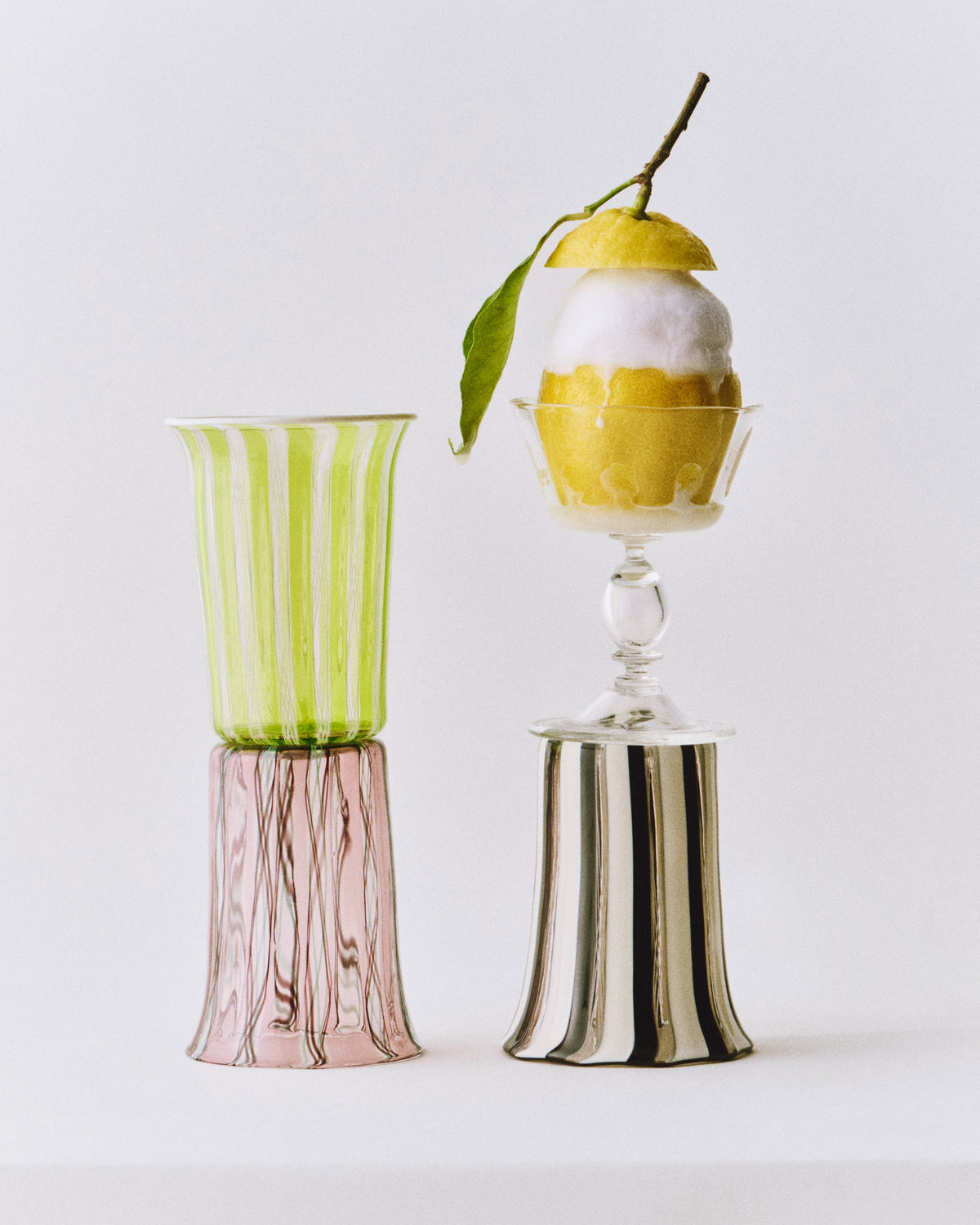 Clara Glasses - Set of four — back view with colorful glass textures