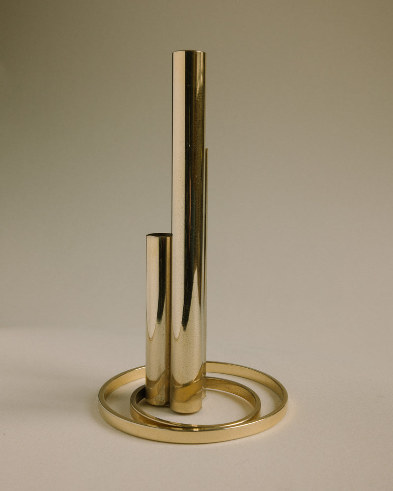 Italian 24kt Gold-Plated Soliflore Vase — Modernist Triple Tube Design, c. 1970s by Trove Paris | The Oblist