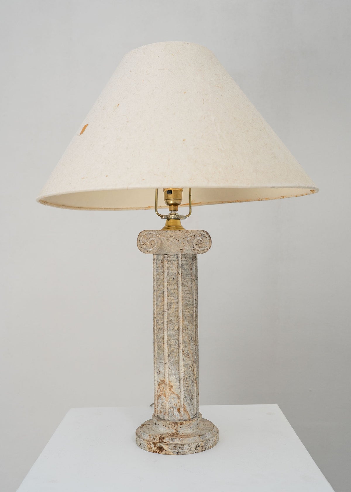 Postmodern Stone Column Table Lamp — side view of stone base and shade