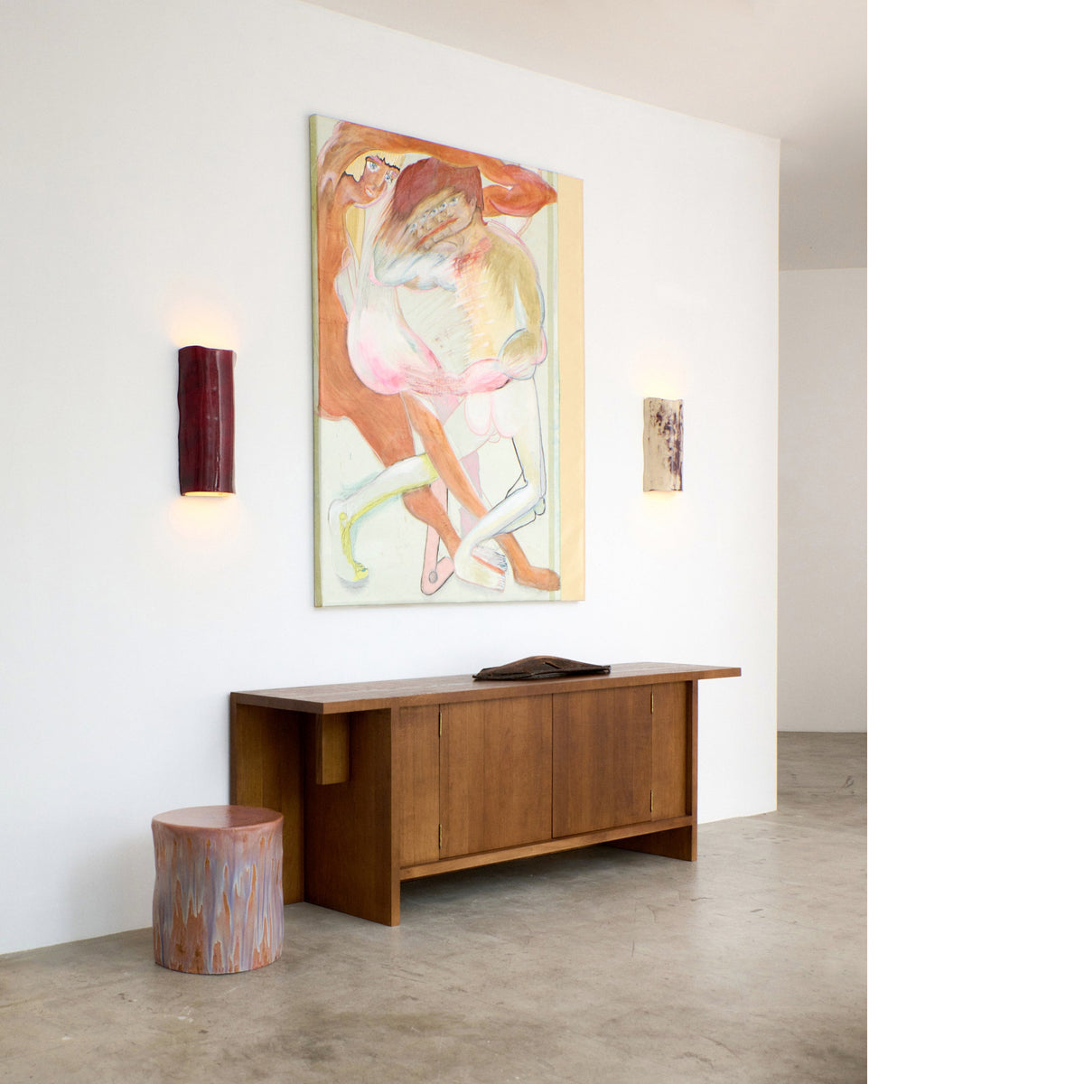 Papel Wall Light (large) — mounted on wall beside artwork