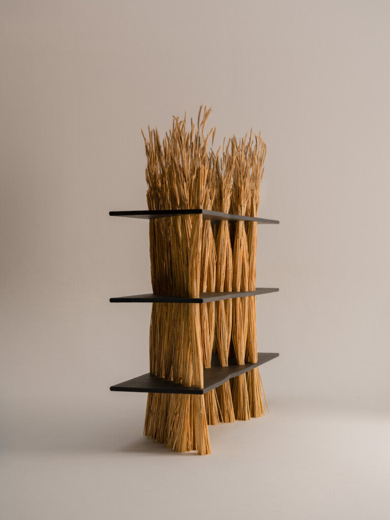 Large Amas Shelf, Stained Oak — angled view in minimalistic setting