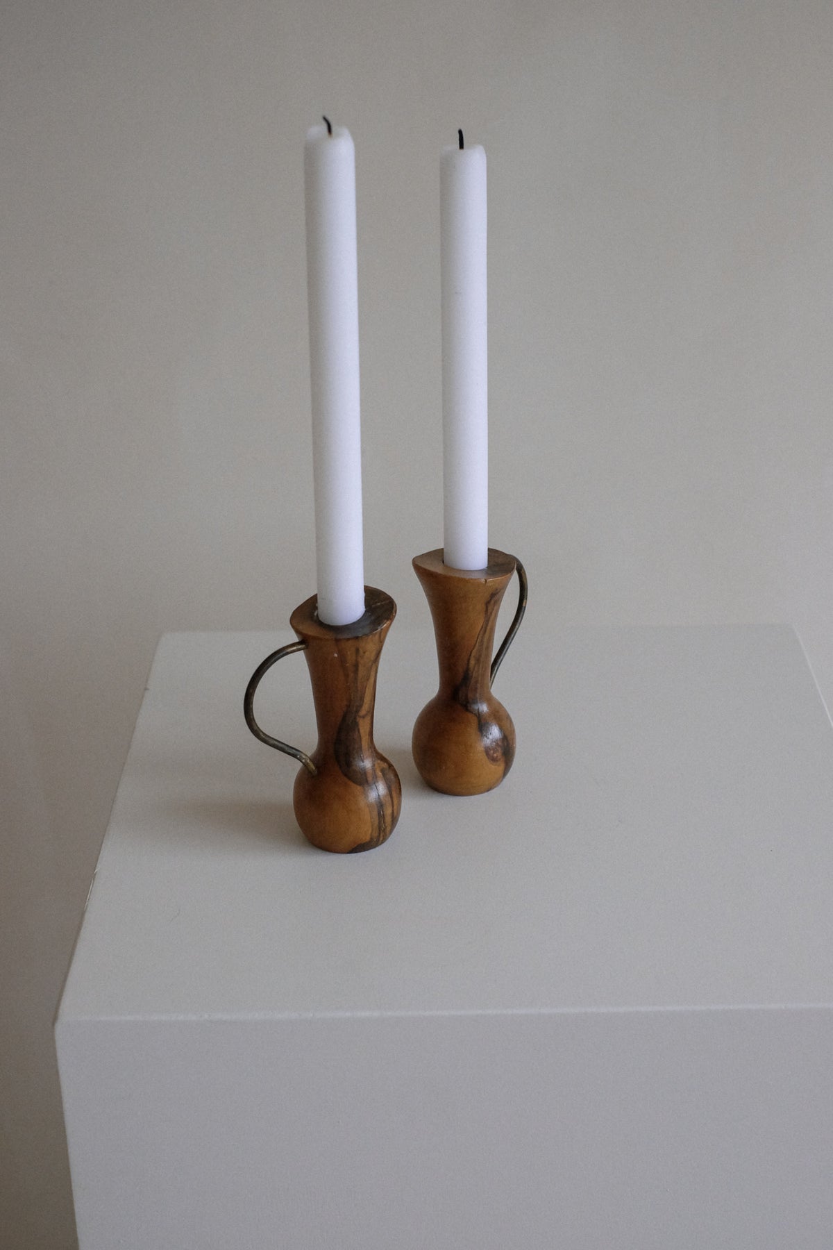Pair of Wooden Candle Holders — close-up of handcrafted wooden texture