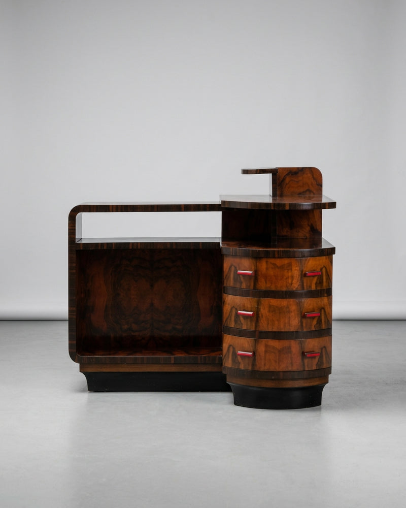Italian Rationalist Walnut Sideboard with Red Bakelite Handles, circa 1930 by Introverso | The Oblist