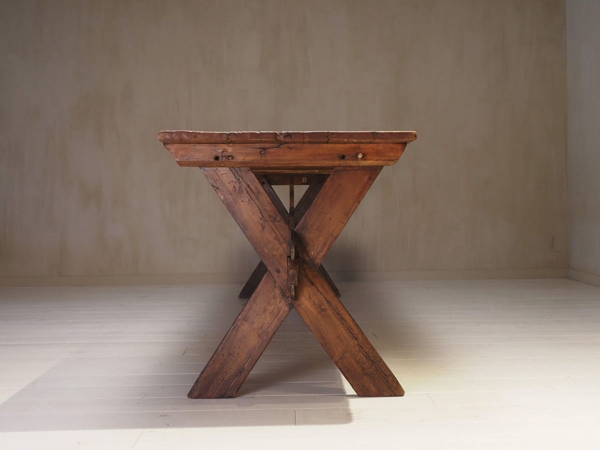 19th Century X-Frame Trestle and Cross Stretcher Base Table by Puttenaers | The Oblist
