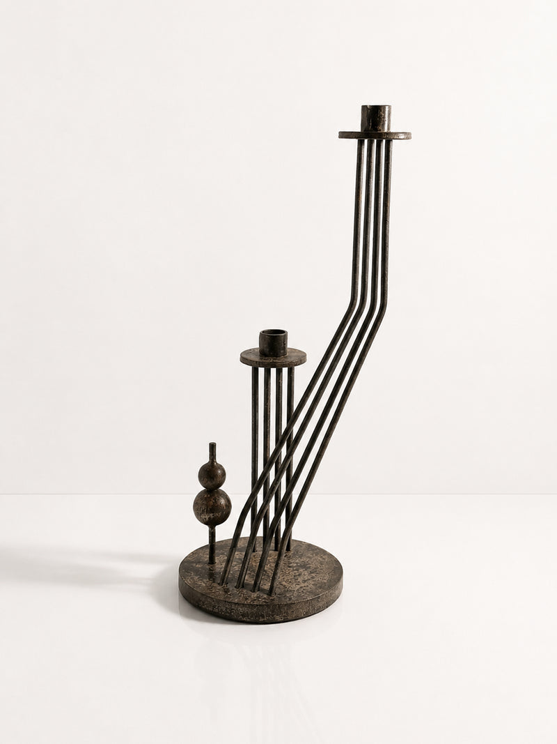 Large Brutalist Sculptural Metal Candlestick - 1960s by Dodo Vintage | The Oblist