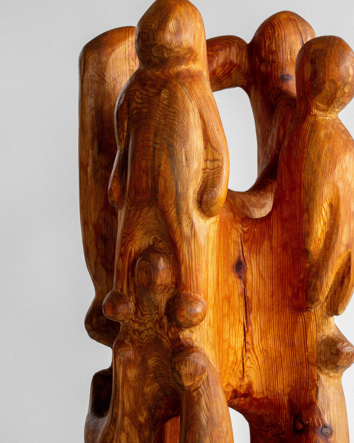 Large Wooden Sculpture by Jean-Maurice Steiner, 2007 — close-up of textured wood detail
