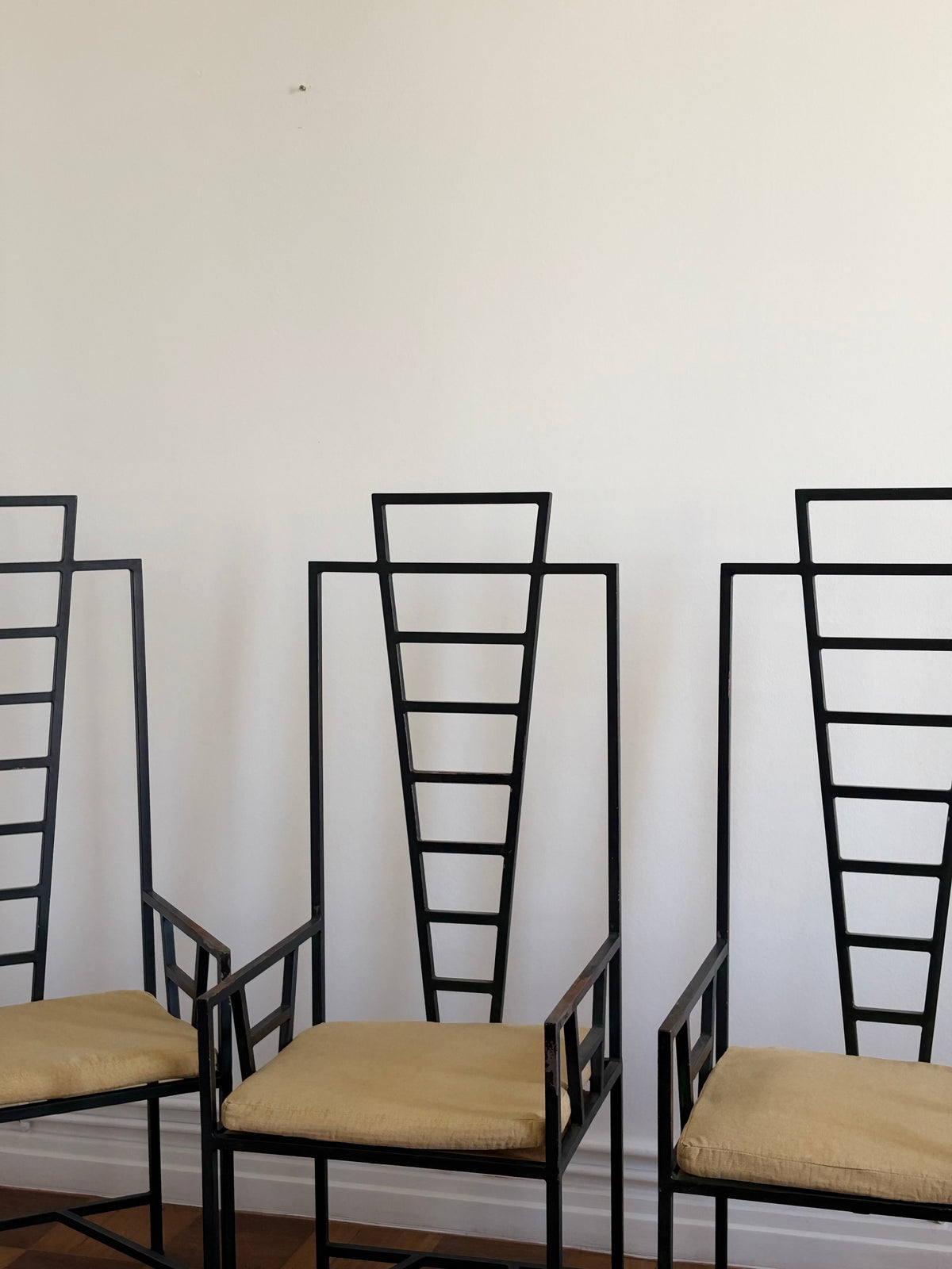 Postmodern Iron High Back chairs, Portugal, 1980s — side angle