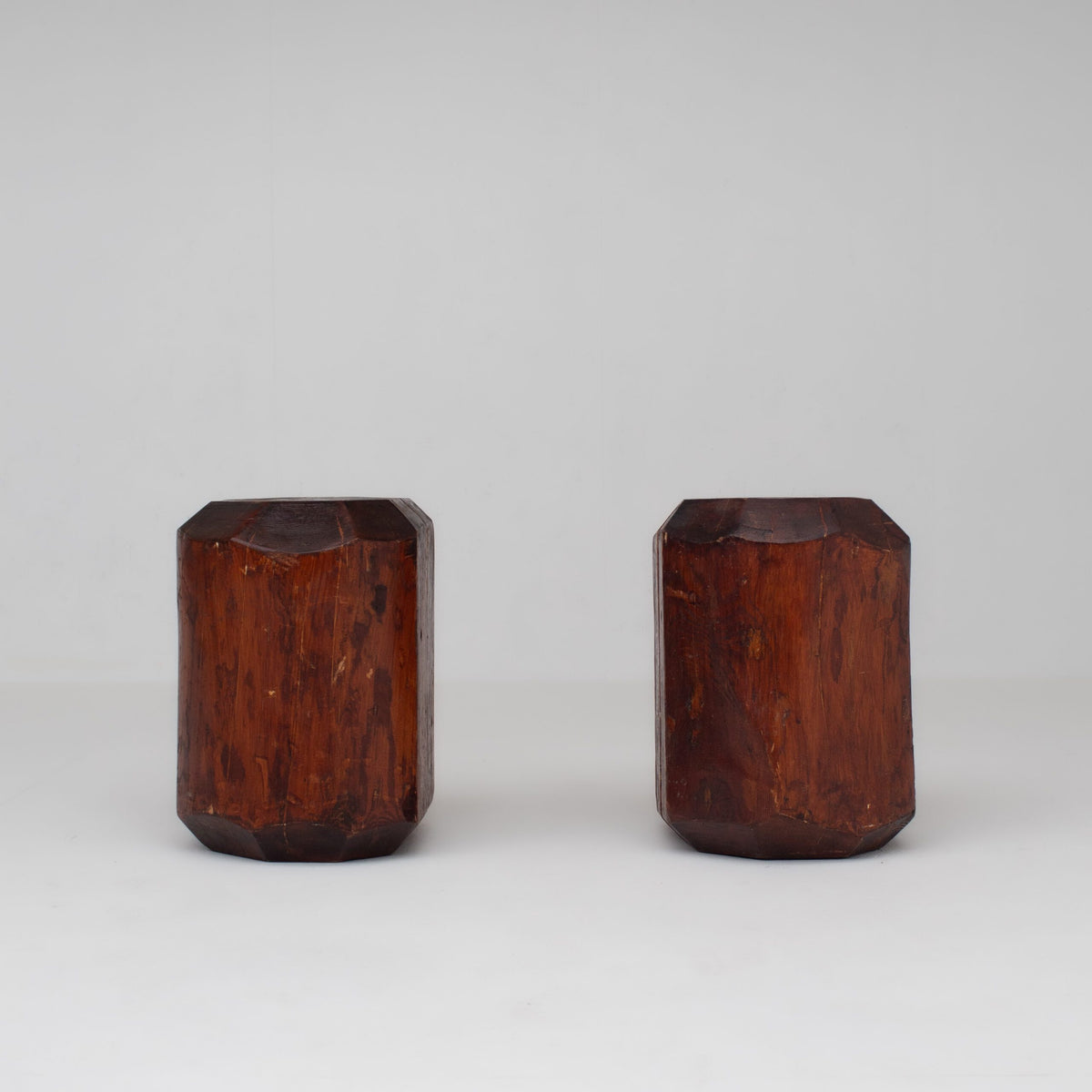 Sculptural Solid Wood Stools – Pair of Two Primitive Blocks — additional view
