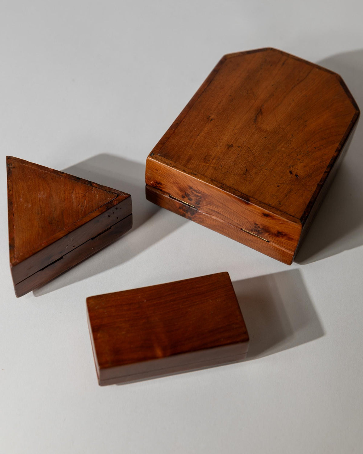 Vintage 1970s Burl Wood Desk Set of 3 Boxes, Different Sculptural Shapes, Mid Century Wooden Storage, Elegant Office Accessories, Gift Idea — view 13