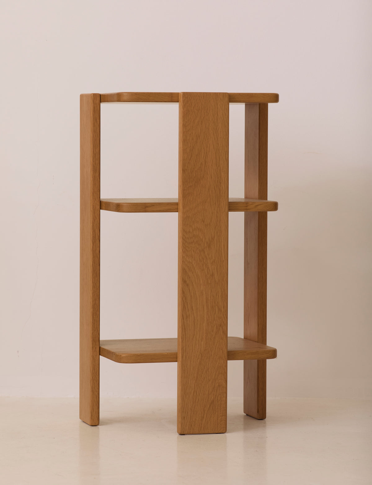 French Artisanal Shelf in Solid Oak c. 1980 — back view highlighting solid oak construction