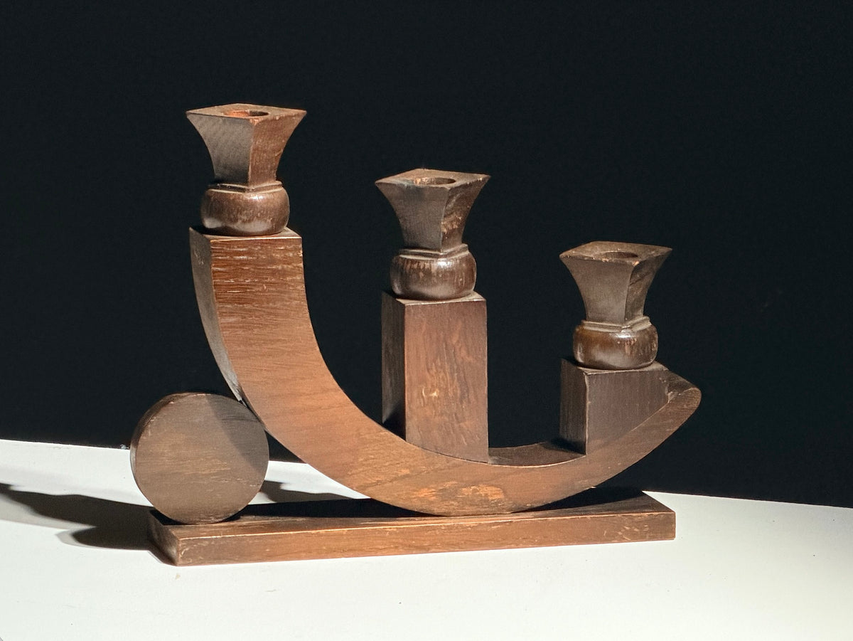 Art Deco Carved Wooden Candle Holder, France, circa 1930 — detail view