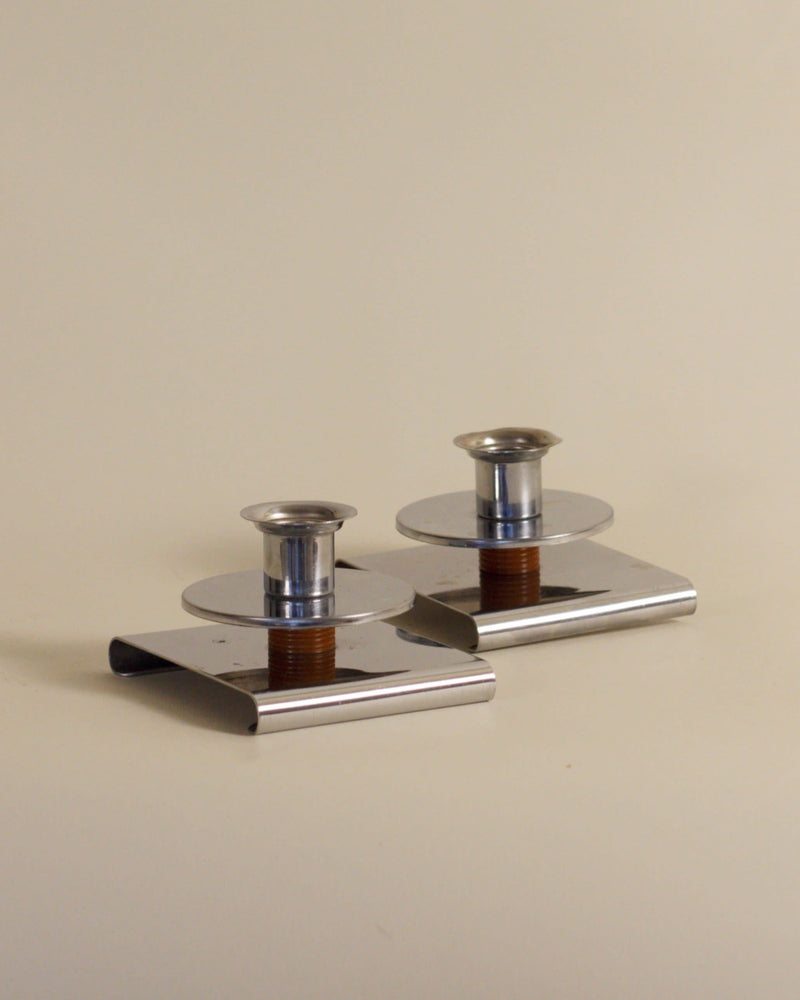 Pair of Art Deco Chrome Candlesticks by Mansión Luna | The Oblist
