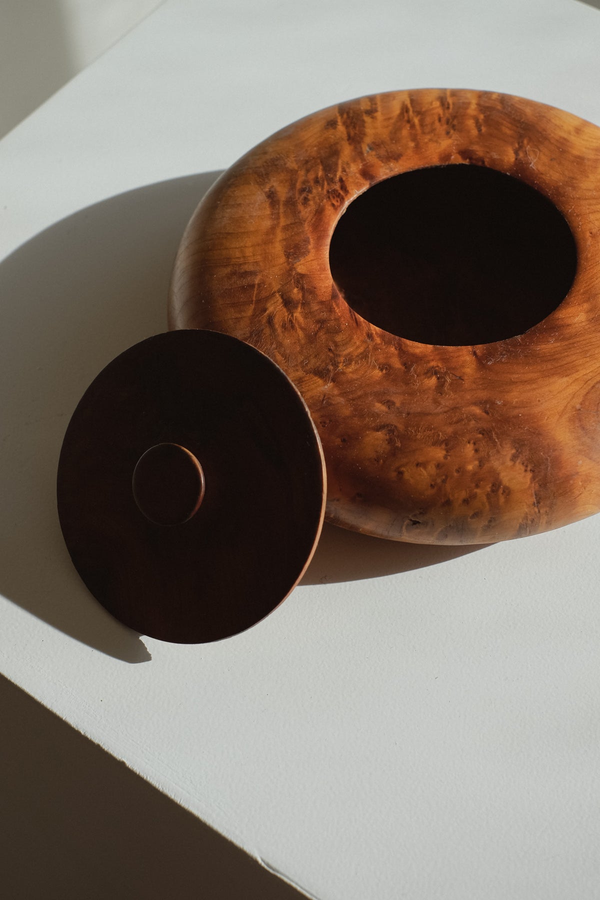 Handcrafted Burl Wood Box — side angle