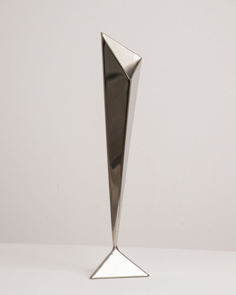 Folded Stainless Steel Bud Vase, Inverted Cone on Triangular Pyramid Foot, Space Age, 1960s-1970s by Studio Ecubed