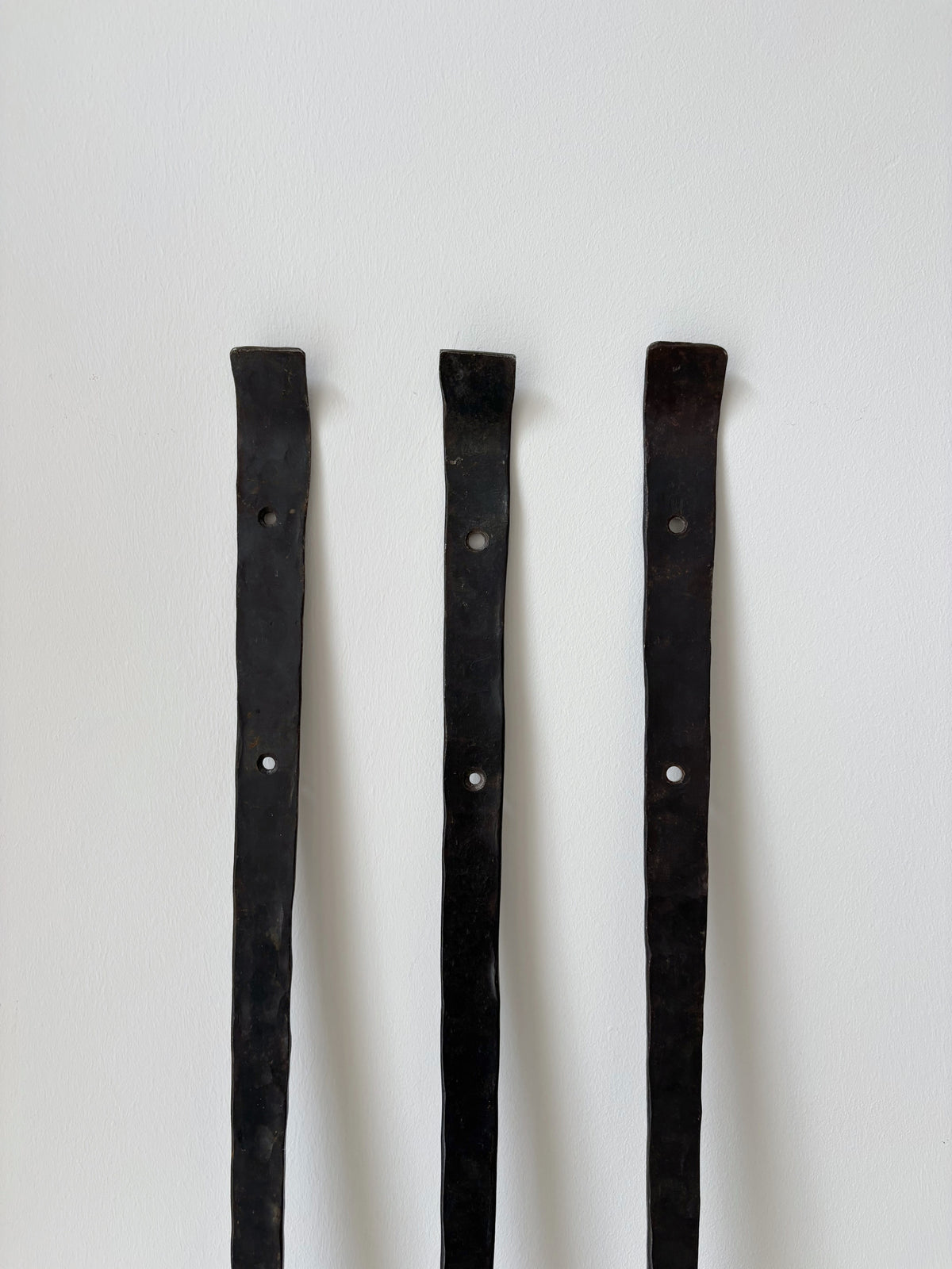 Set of 3 Large Danish Wrought Iron Wall Candlesticks, c. Late 1990s — back view showing three elongated iron strips