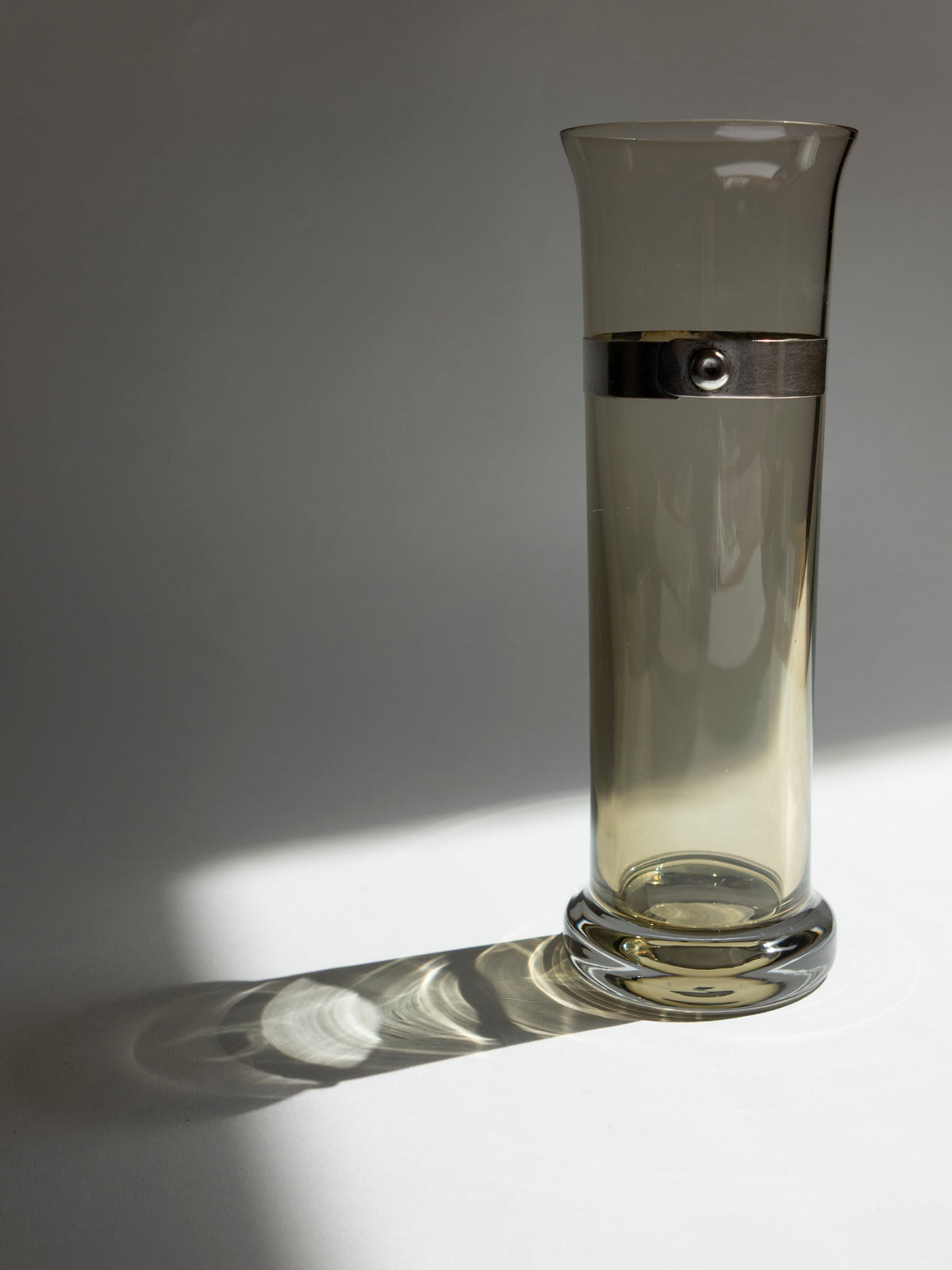 Italian Smoked Glass Vase with 925 Sterling Silver Belt | c. 1970s — detail view