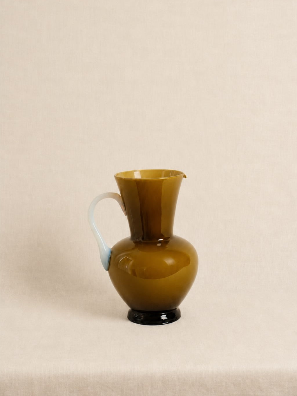 Vintage Amber Glass Pitcher with Opaline Handle — detail view
