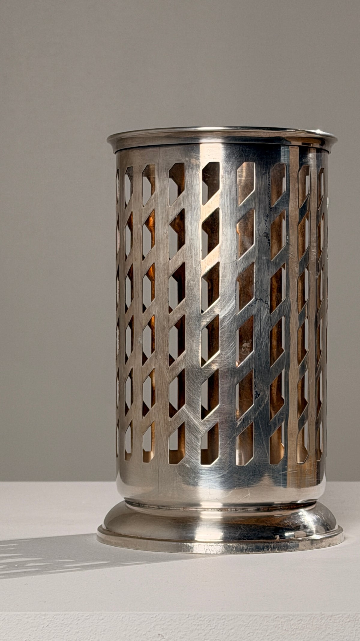 Silver-plated Metal Bottle Holder, Saint-Médard, Paris, 1930s — side angle showing intricate cutout design