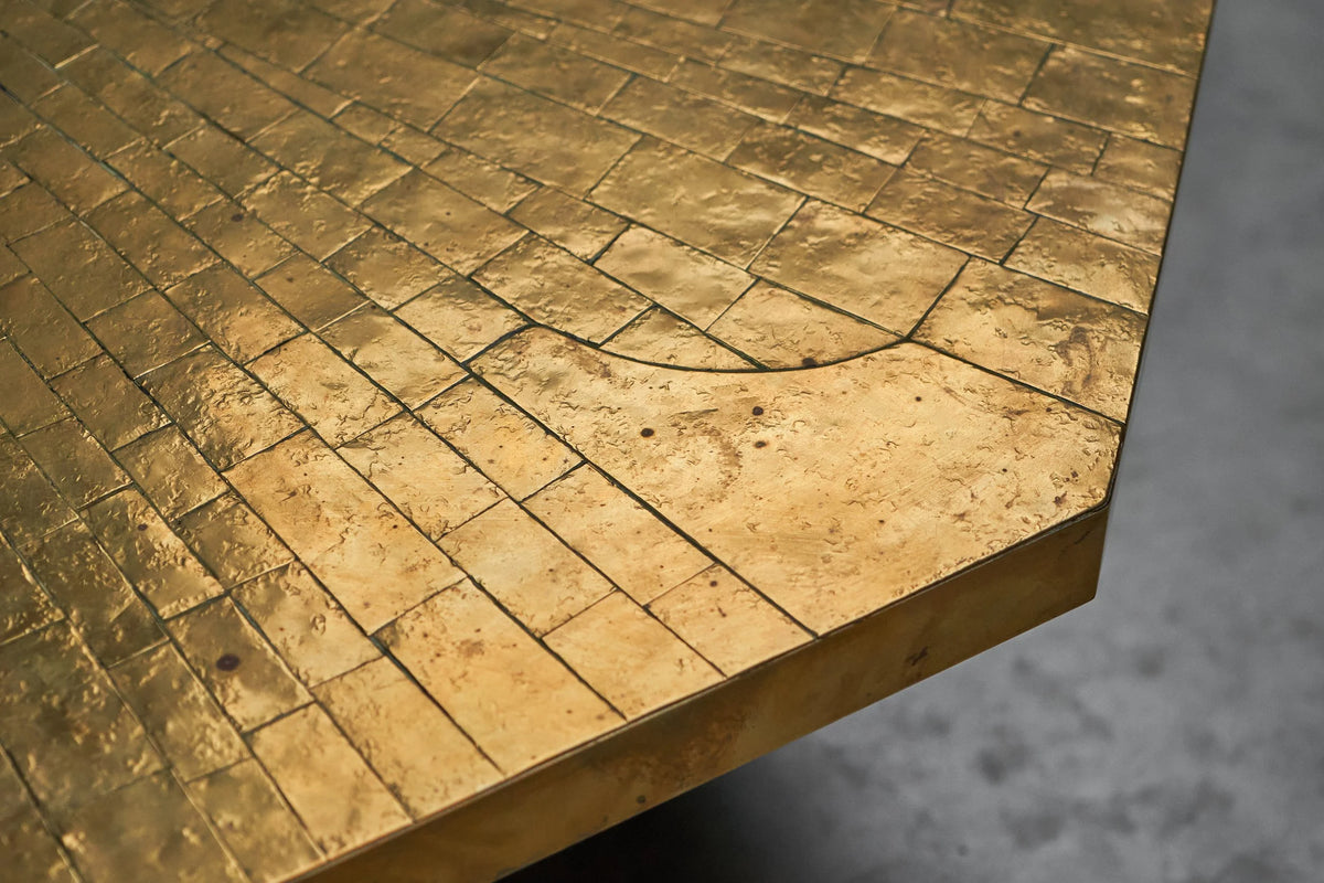 Christian Krekels Art Coffee Table in Inlaid Brass and Agate 1989 — alternate view