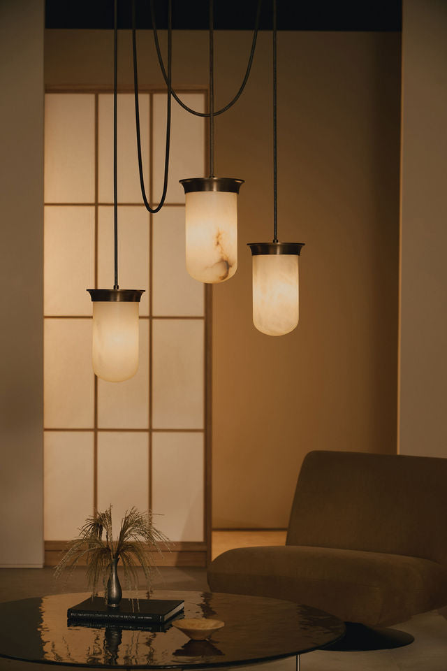 Alabaster Lanterns - Yukimi Triple Pendants — detail view