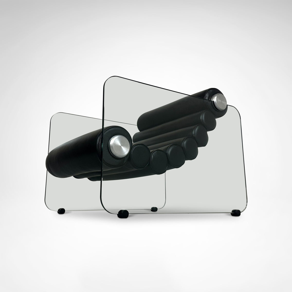 Hyaline leather and glass armchair by Fabio Lenci for Comfortline Italy 1960s — angled view highlighting transparent glass pa