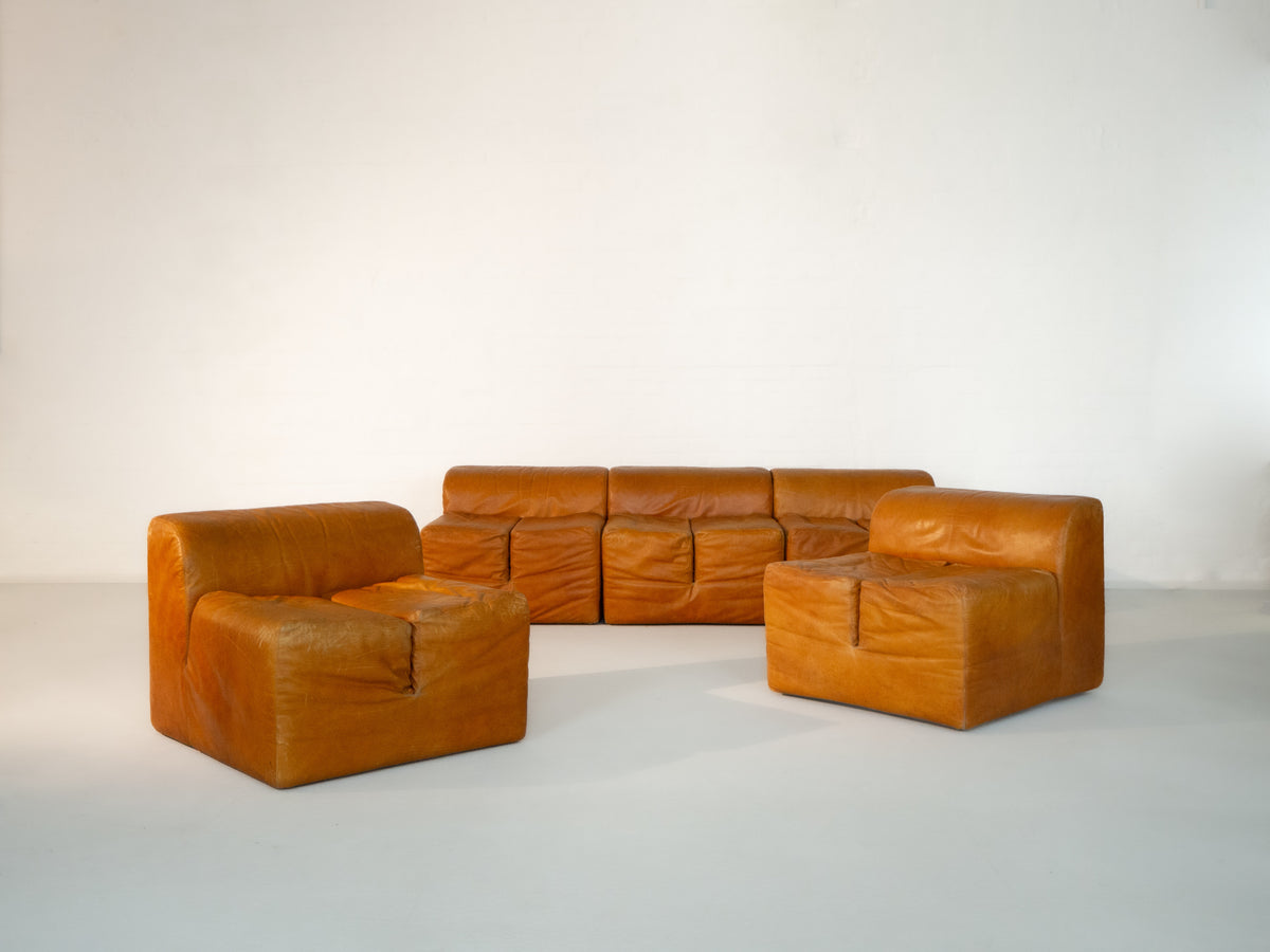 Modular cognac leather Ipercubo sofa set by de Pas D'Urbino Lomazzi