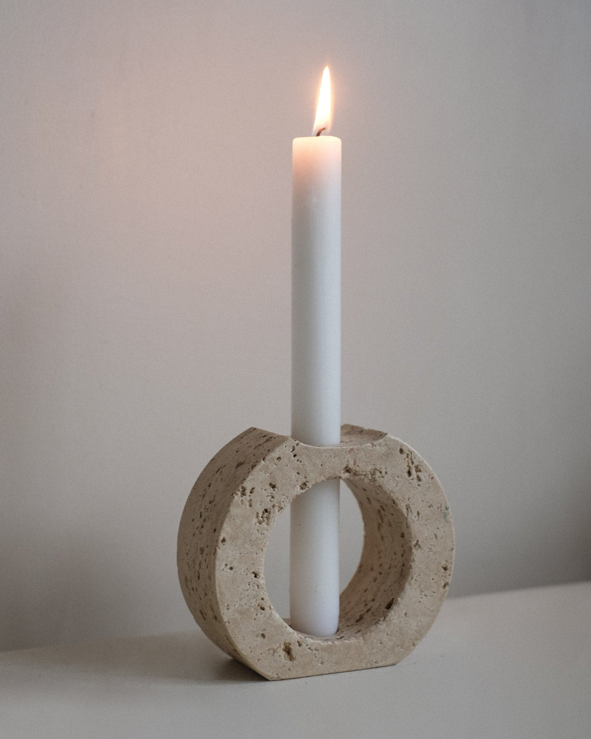 Travertine Candle Holder by septembre studios | The Oblist — beige natural stone