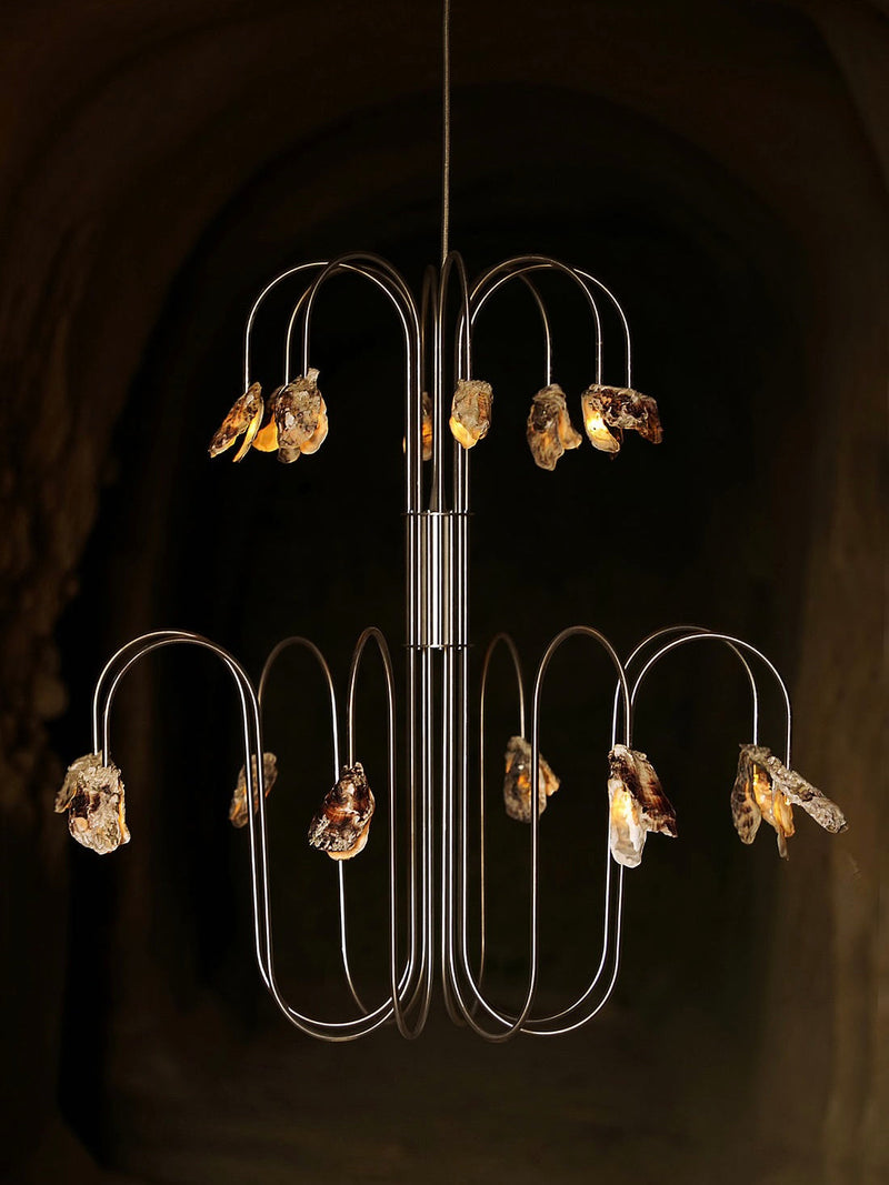 Chandelier With Pendant Light in Metal and Shell by Touch With Eyes | The Oblist