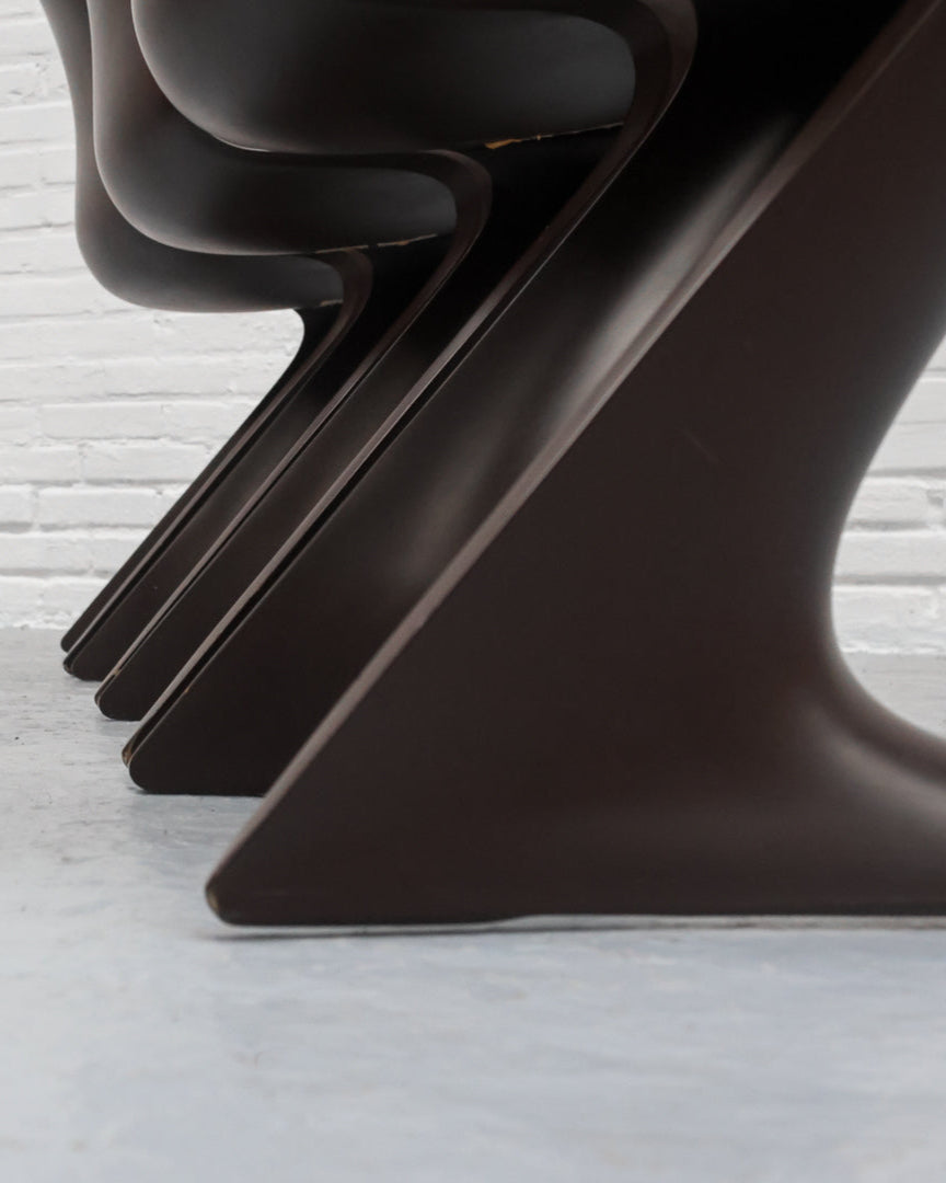 Detail view of Ernst Moeckl Z chair showing curved black legs