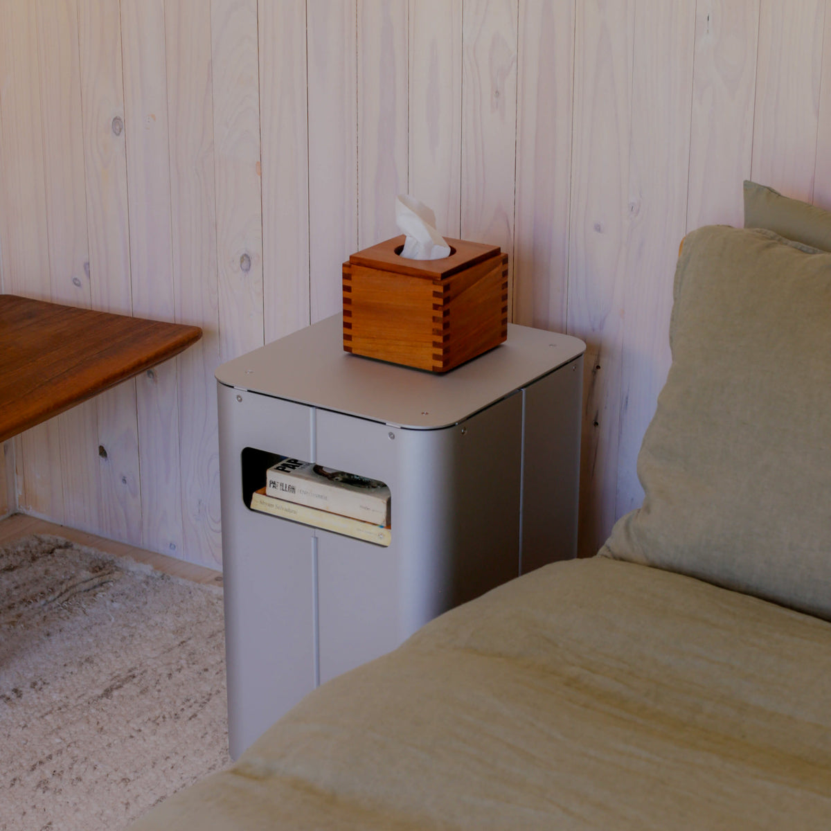 Gadroon Bedside Table in Aluminium — lifestyle setting