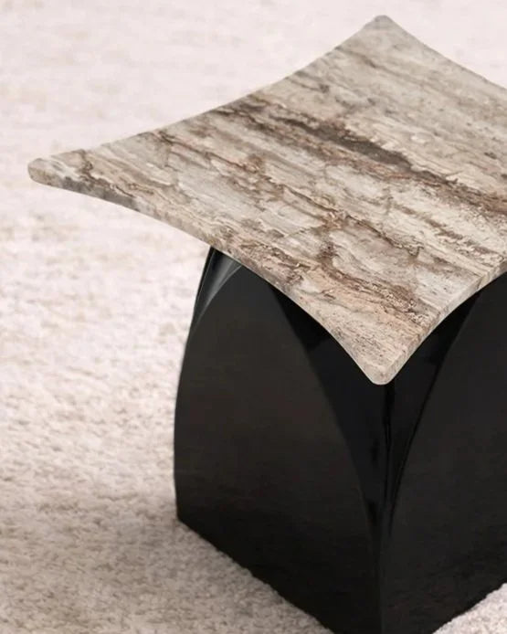 ARCH Side Table - Travertine — side angle
