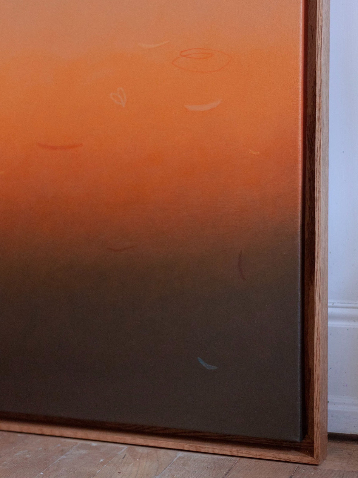 Slow Burn, 2026 Painting — side view of orange and gray gradient