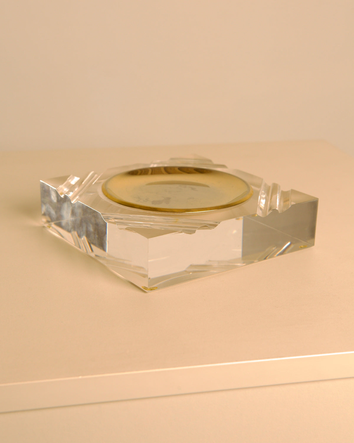 Italian clear lucite & gilt metal ashtray vide-poche 1970's — lifestyle setting
