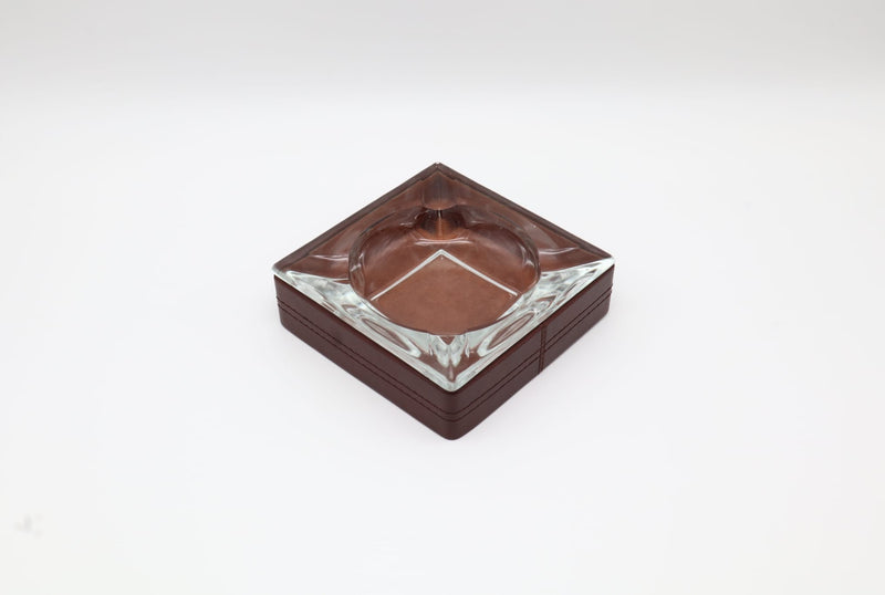 Mid-Century Glass and Leather Ashtray – Italy, 1970s — detail view
